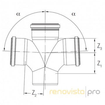 Derivación doble de desagüe [DN90·90·90] 87° (11237141001) plano